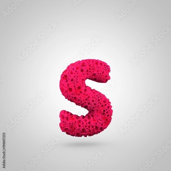 Obraz Pink sponge letter S lowercase isolated on white background.