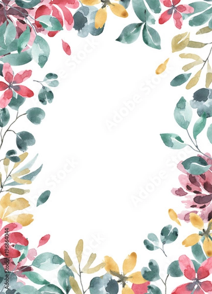 Fototapeta Blossoms collection. Watercolor flower and floral geometric frame #4