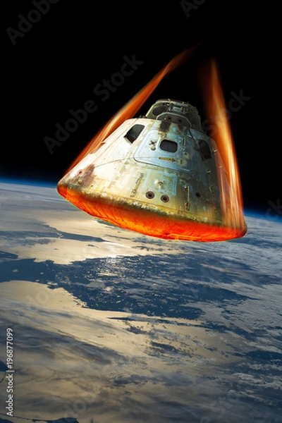 Fototapeta Reentry of space capsule into Earth's Atmosphere. - Elements of this image courtesy of NASA.