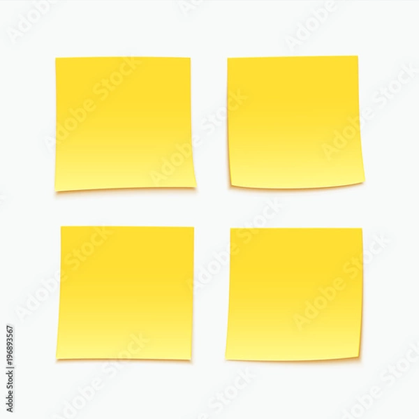 Fototapeta Yellow stick note. Set of four vector sticky notes