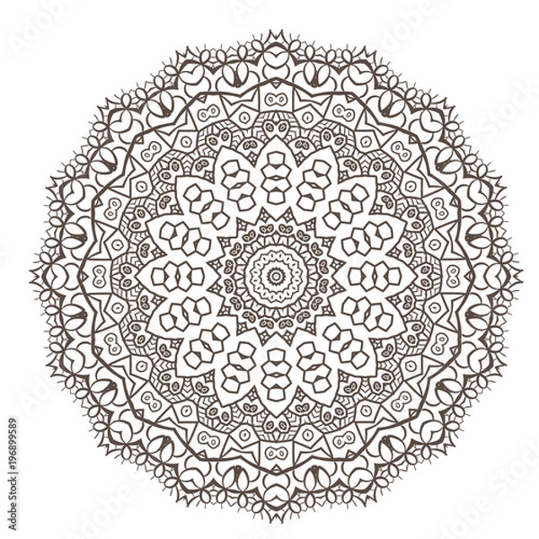 Fototapeta Ethnic Fractal Mandala Raster Meditation looks like Snowflake or Maya Aztec Pattern or Flower too Isolated on White