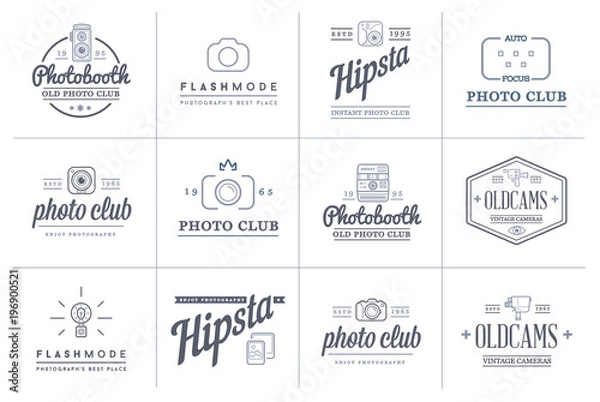 Fototapeta Set of Raster Photo Camera Photography Elements and Video Camera Icons Illustration can be used as Logo or Icon in premium quality