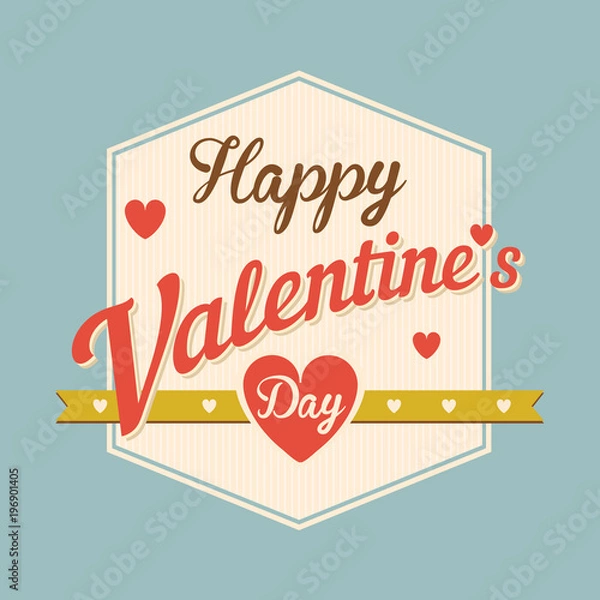 Fototapeta Happy Valentine's Day Hand Lettering Typographical Raster Background in Vintage Retro Old Style Label