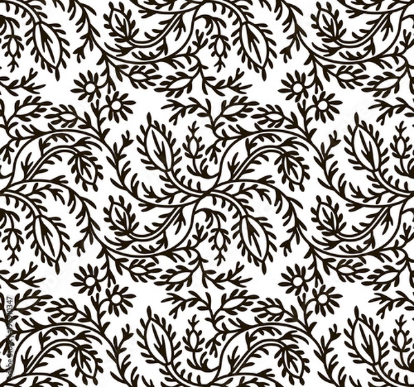 Fototapeta Black and White seamless Ornament, Leafs Motifs.