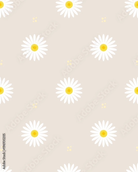 Fototapeta Daisy seamless pattern on beige background