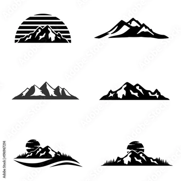 Obraz Set of vector mountain and outdoor adventures logo. Tourism, hiking and camping labels. Mountains and travel icons