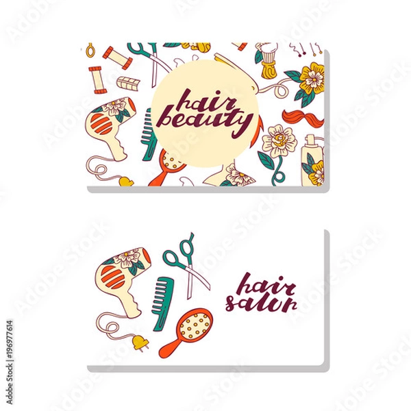 Fototapeta Set of Business Cards with Hairdresser's and Barber Tools.