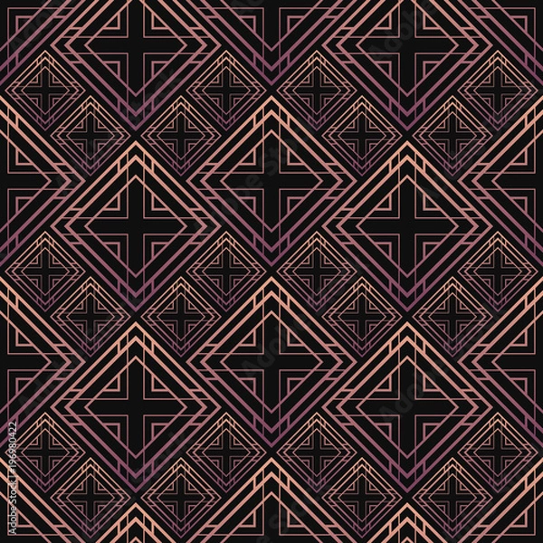 Obraz Seamless pattern in Art Deco style. Black and golden tilework. 3d effect ceramic tiles. Luxury background.