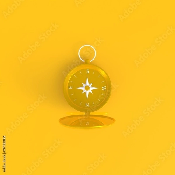 Fototapeta Compass abstract minimal yellow background, Travel concept, 3d rendering