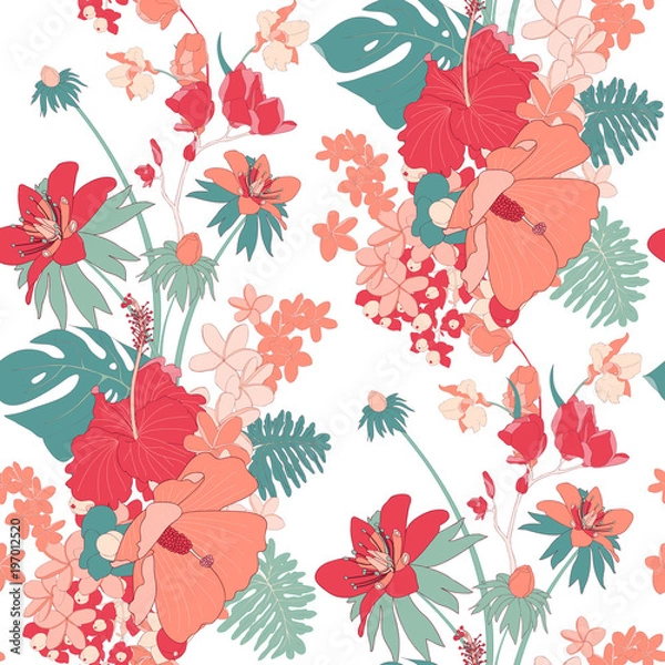 Fototapeta Vintage Tropical Seamless Hawaii Vector Pattern