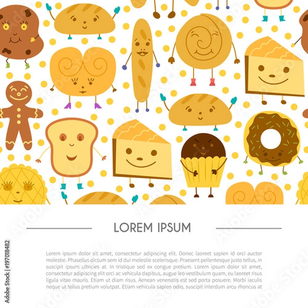 Fototapeta Vector cartoon bread characters