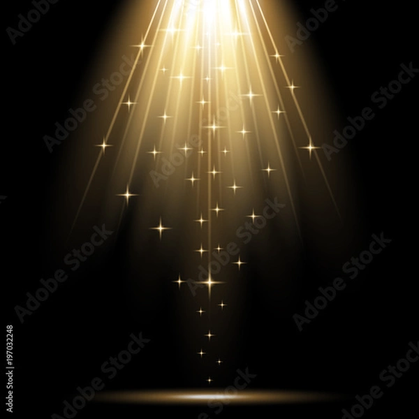Fototapeta Vector spotlight effect with sequins, gold color