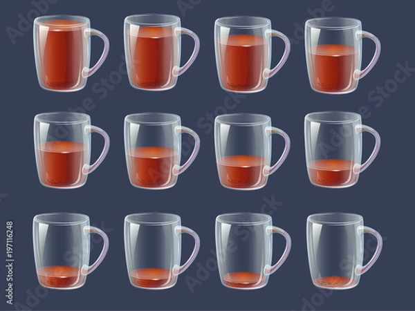 Fototapeta Sprite sheet animation drink - full, half full, empty clear glas