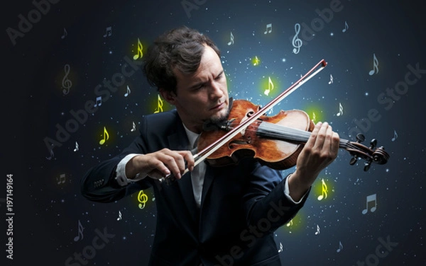 Fototapeta Falling notes with classical musician
