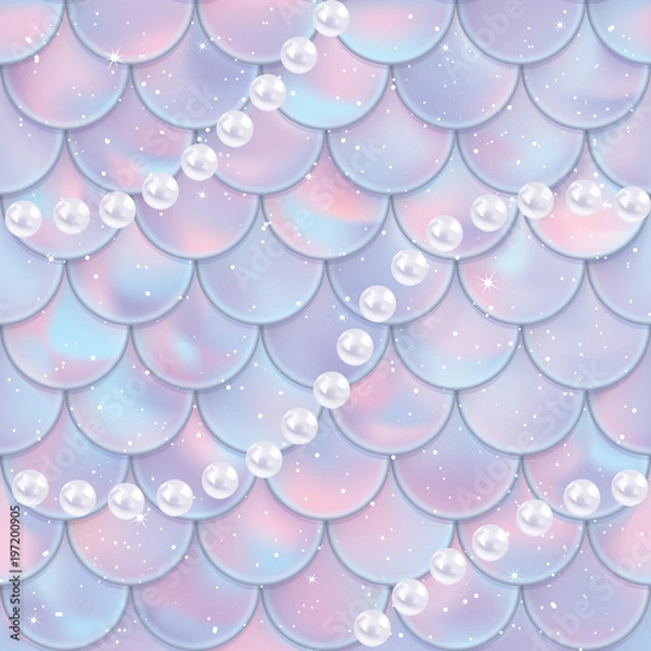 Obraz Fish scales and pearls seamless pattern. Mermaid tail texture. Vector illustration