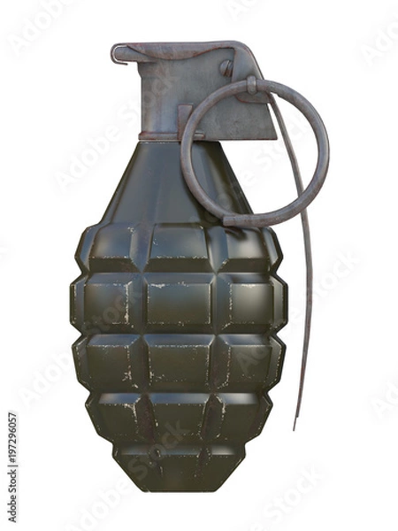 Fototapeta green and metal rusty grenade with scratches isolated on a white background 3d rendering