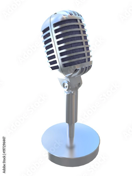 Fototapeta metal vintage old microphone isolated on a white background 3d rendering