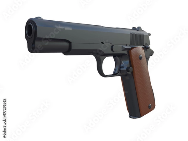 Fototapeta black gun with brown part isolated on a white background side or front view 3d rendering