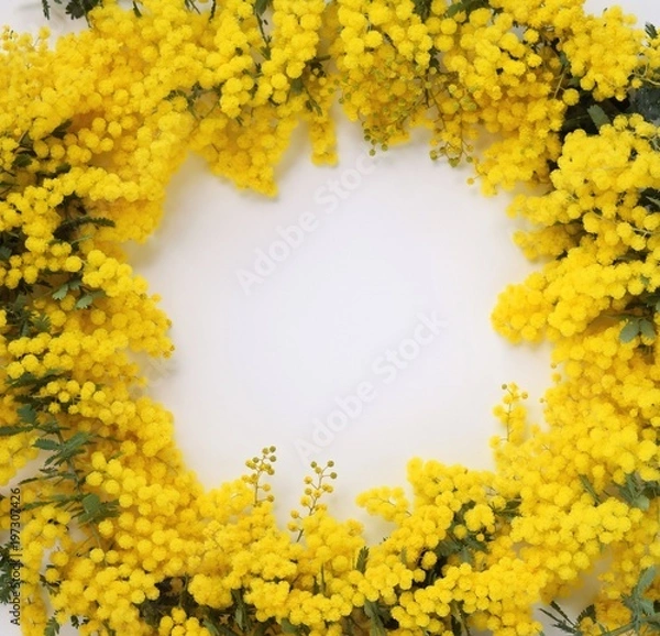 Obraz ミモザの花のフレーム、白背景