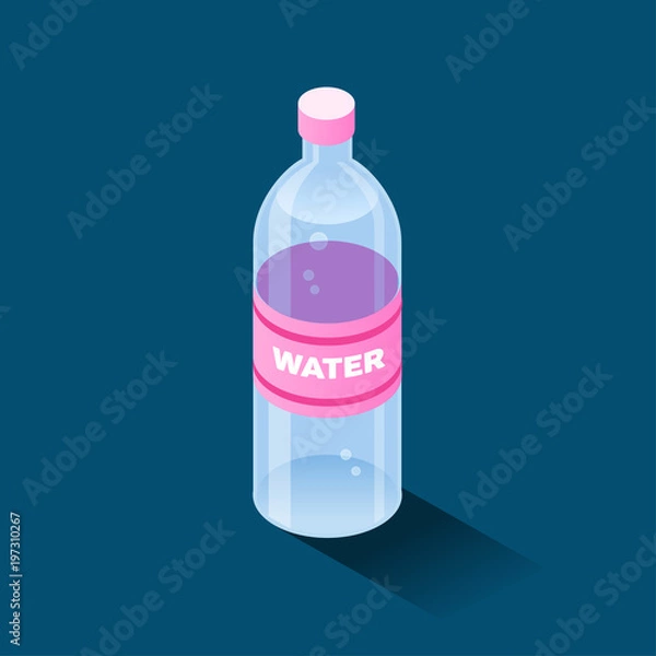 Fototapeta Bottle of water color isometric style icon with outline, food concept illustration