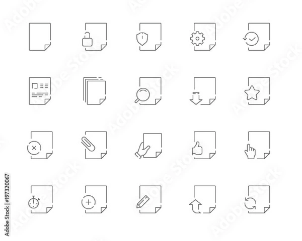 Fototapeta Simple set of Document related vector line web icons. Contains such Icons as Document, Attachment, Search for a document, Hand with a document and more. Editable Stroke. 48x48 Pixel Perfect.
