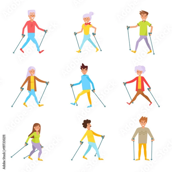 Fototapeta Nordic walking. Vector. Cartoon