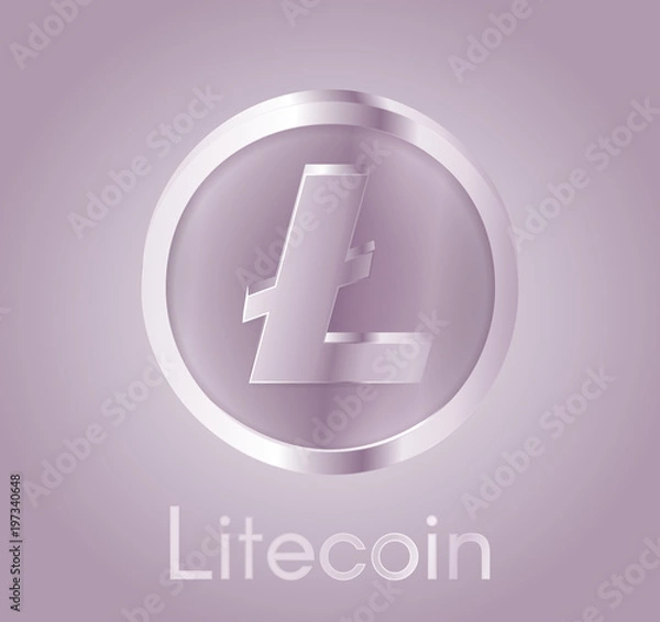 Fototapeta Cryptocurrency coin Litecoin (LTC) with a realistic metal dark purple design. Background about electronic currency, business and finance. Vector EPS 10 Illustration.
