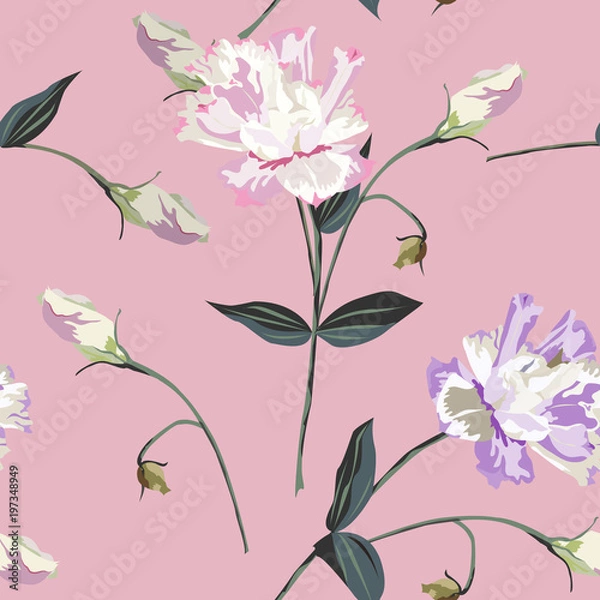 Obraz Seamless background with cute garden flowers. Design for cloth, wallpaper, gift wrapping. Print for silk, calico, home textiles.Vintage natural pattern.
