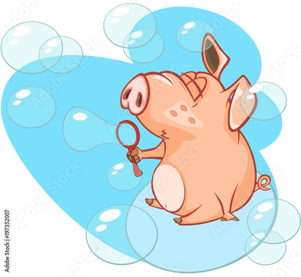 Fototapeta  Illustration of a Cute Pig. Cartoon Character 
