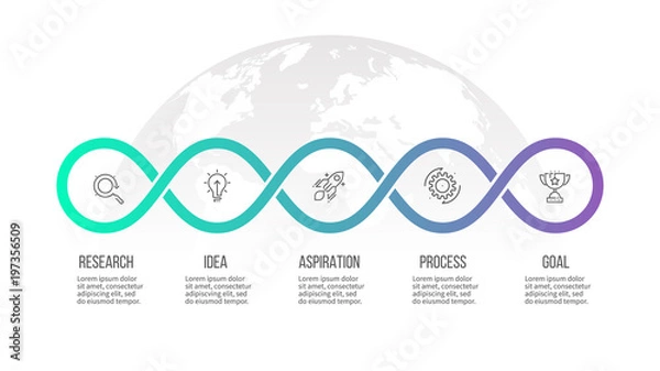 Fototapeta Business infographics. Timeline with 5 steps, options, loops. Vector template.