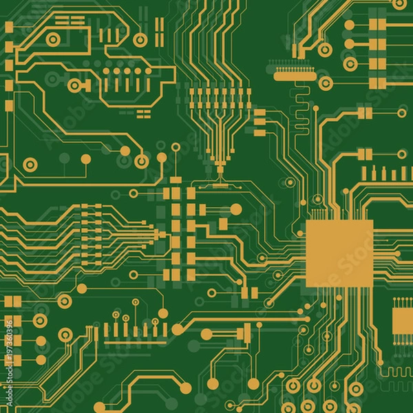 Fototapeta Vector circuit board illustration. Abstract technology. Microchip background. 