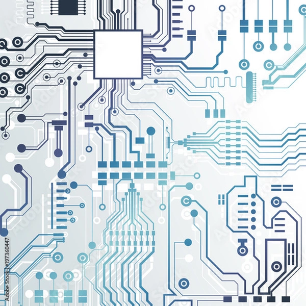 Fototapeta Vector circuit board illustration. Abstract technology. Microchip background. 