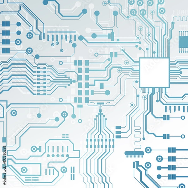 Fototapeta Vector circuit board illustration. Abstract technology. Microchip background. 
