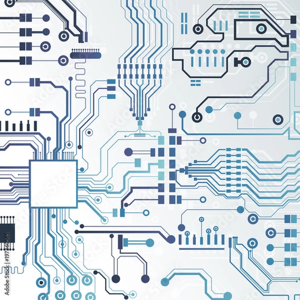 Fototapeta Vector circuit board illustration. Abstract technology. Microchip background. 