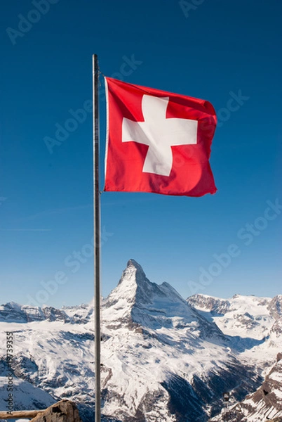 Obraz Matterhorn i flaga Szwajcarii