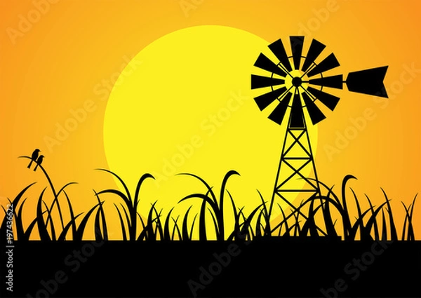 Obraz windpump on sunset scene