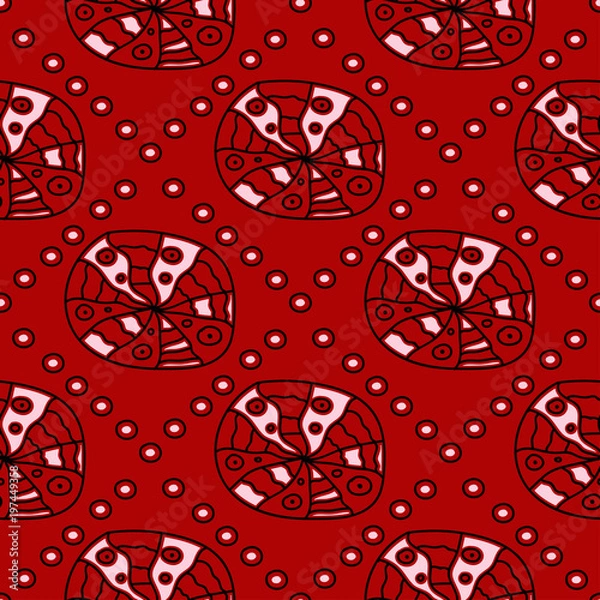 Fototapeta Red seamless background with black and white geometric pattern