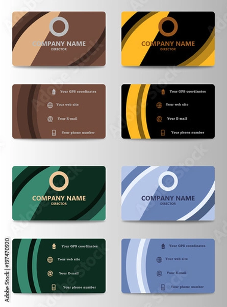 Fototapeta Set of personal horisontal id cards with identification elements, photo, phone, email and GPS location information