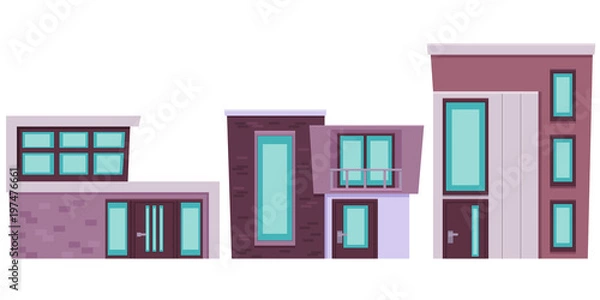 Fototapeta Set of modern building isolated on white background. Flat design. Vector illustration