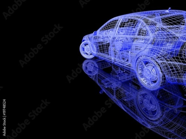 Fototapeta Car model on black background with reflection