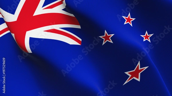 Obraz New Zealand flag waving loop. New Zealand flag blowing on wind.