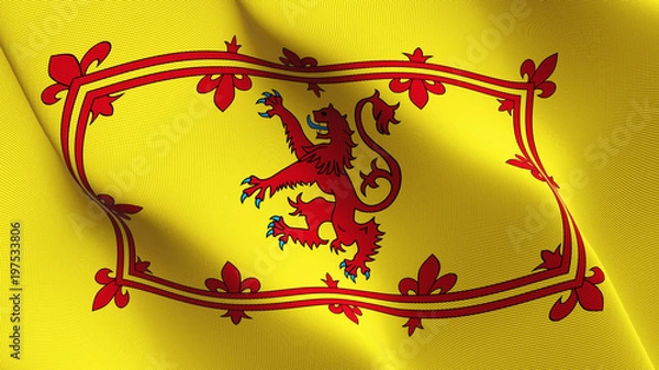 Obraz Royal Banner of Scotland flag waving loop. Royal Banner of Scotland flag blowing on wind.