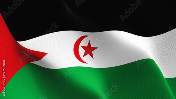 Obraz Sahrawi Arab Democratic Republic flag waving loop. Sahrawi flag blowing on wind.