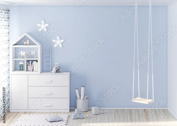 Fototapeta Mockup wall in child room 3d rendering