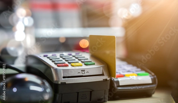 Fototapeta Credit card on card reader machine
