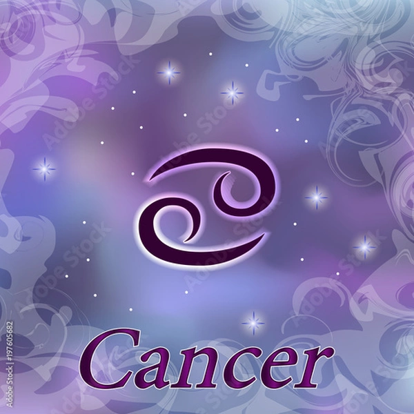 Fototapeta Cancer Zodiac sign on watercolor cosmic celestial background
