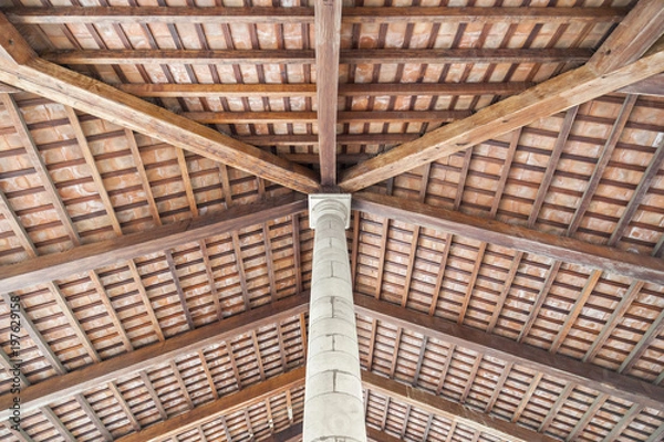 Fototapeta Ancient architecture element,detail ceiling,La Porxada, ancient corn exchange in historic center of Granollers, province Barcelona, Catalonia.
