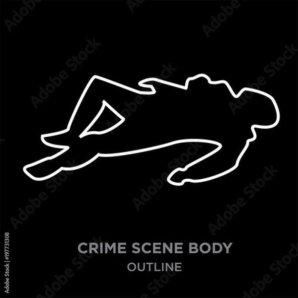 Obraz white border crime scene body outline on black background, vector illustration