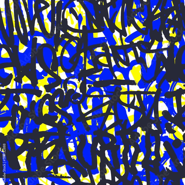 Fototapeta Vector graffiti seamless pattern with abstract colorful bright t