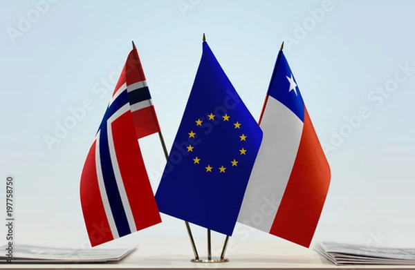 Fototapeta Flags of Norway European Union and Chile